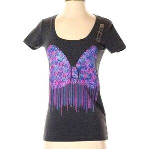 DISNEY Womens Shirt XSmall Graphic Organic Cotton Blend Minnie's‎ Purple Bow